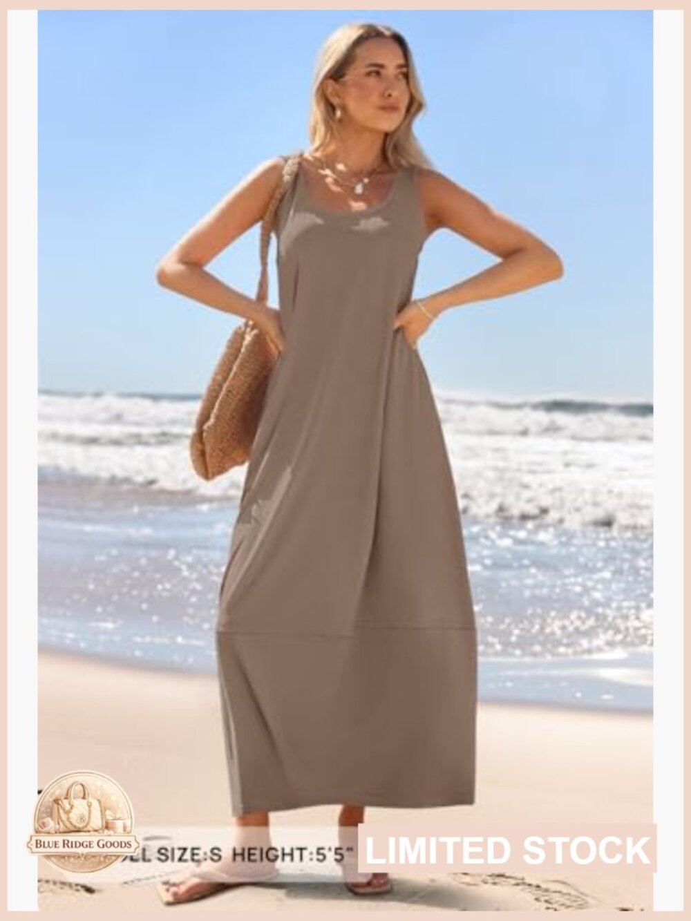Sleeveless Maxi Tank Dress Scoop Neck Loose Fit Summer Casual Swing Dress with - Picture 2 of 7